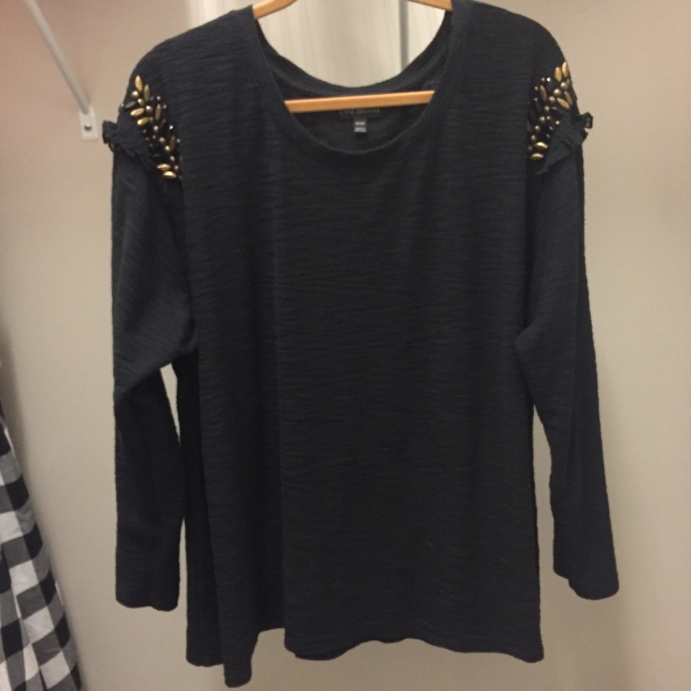 Beaded ruffle shoulder top